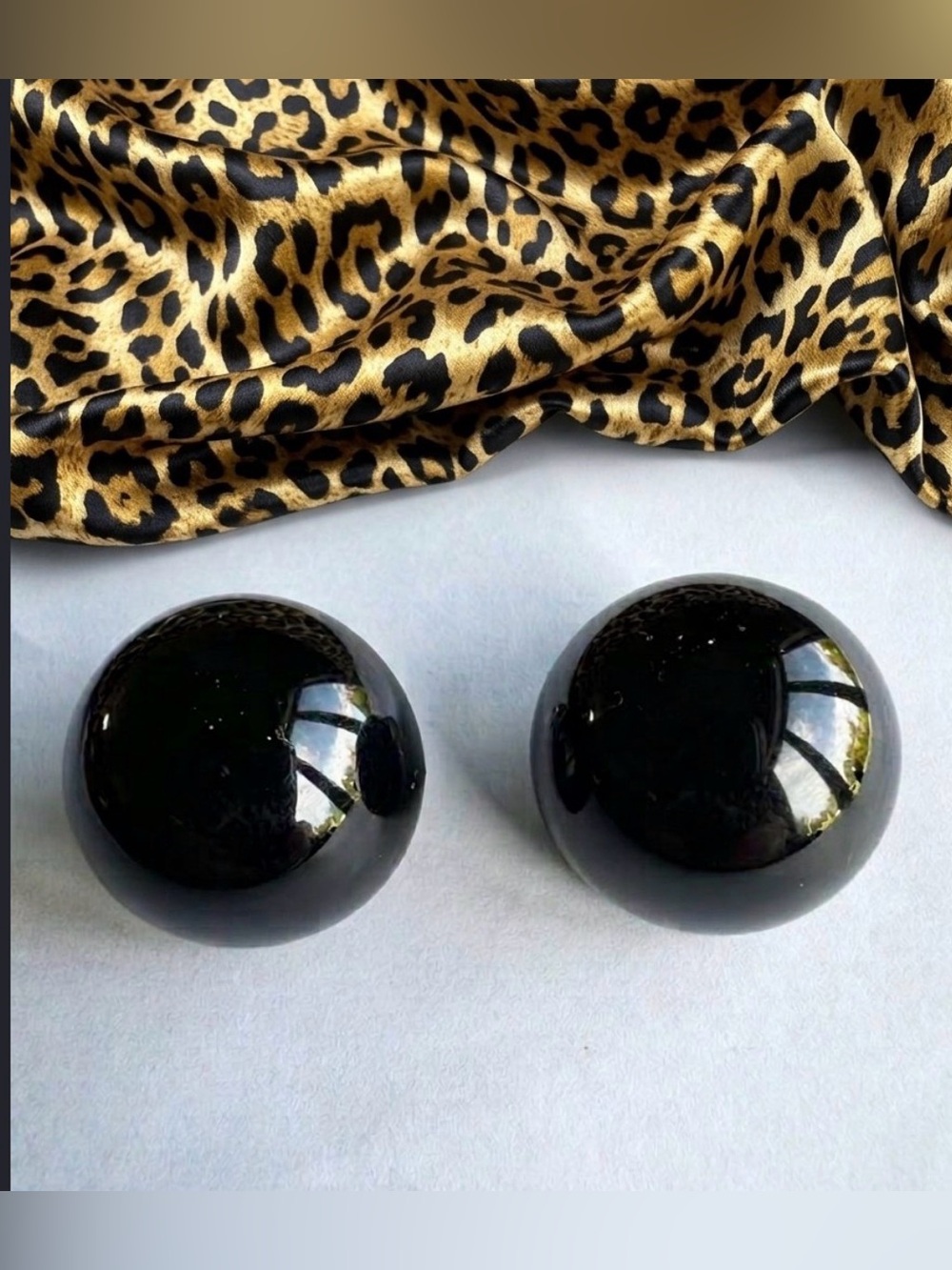 BAKELITE Black Dome Button Clip On Earrings Tested Riveted Mid Century 40s